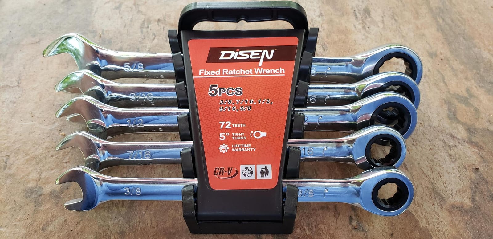DISEN 10Pcs Ratcheting Wrench Set SAE & Metric Ratchet Wrench Set with Rack Organizer, Premium CR-v Steel, 12 Point, 72 Teeth,Box End and Open End Ratcheting Wrench Set,Metric 10-15mm&SAE 3/8''-5/8'' customer photo 1