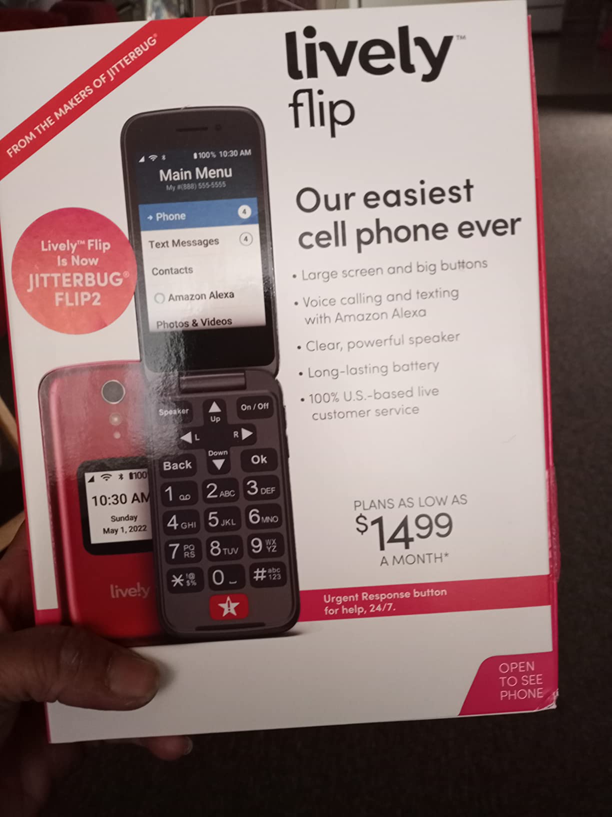 LIVELY Jitterbug Flip Cell Phone for Seniors, Flip2, Red customer photo 1