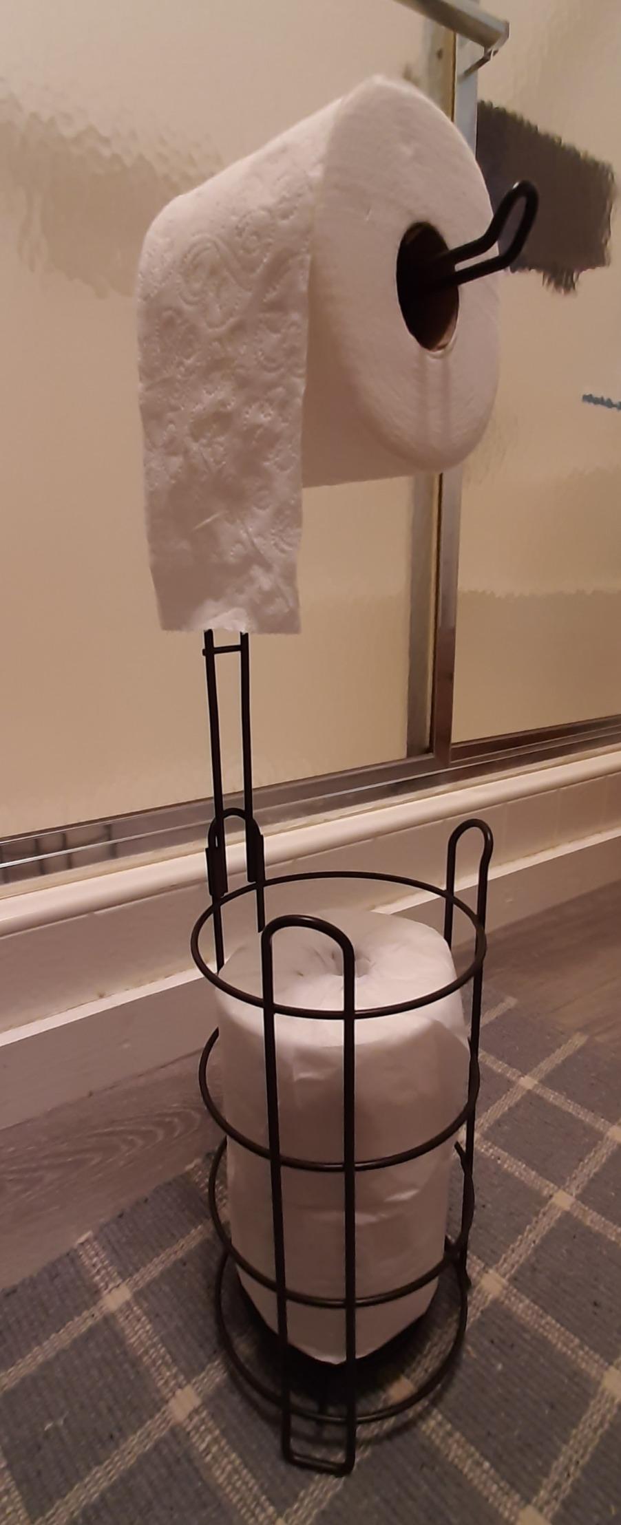 TomCare Toilet Paper Holder Stand Free Standing, Holds 4 Mega Rolls, Black customer photo 1