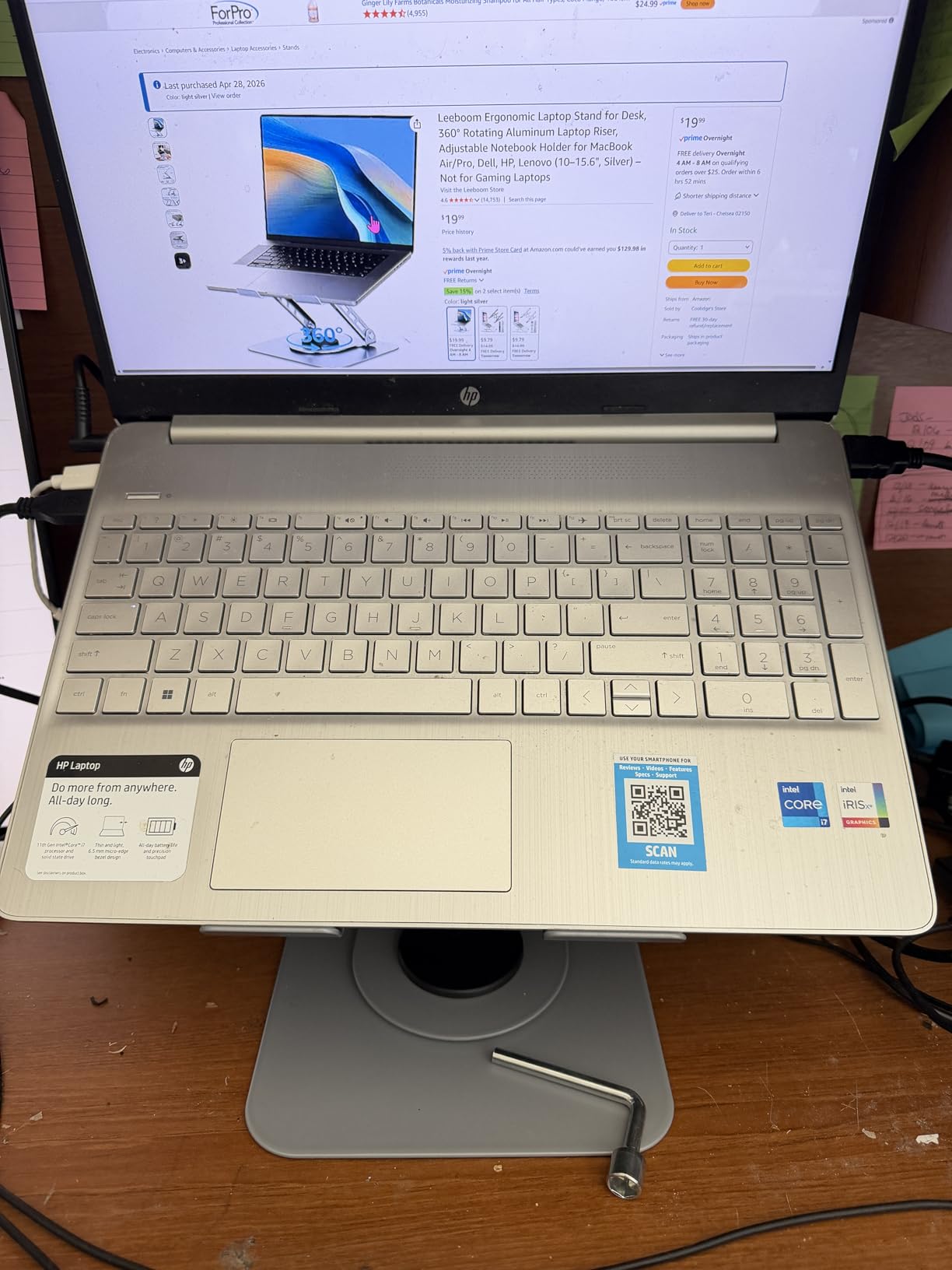 Leeboom Laptop Stand for Desk, Adjustable Foldable Aluminum Riser, Silver customer photo 2