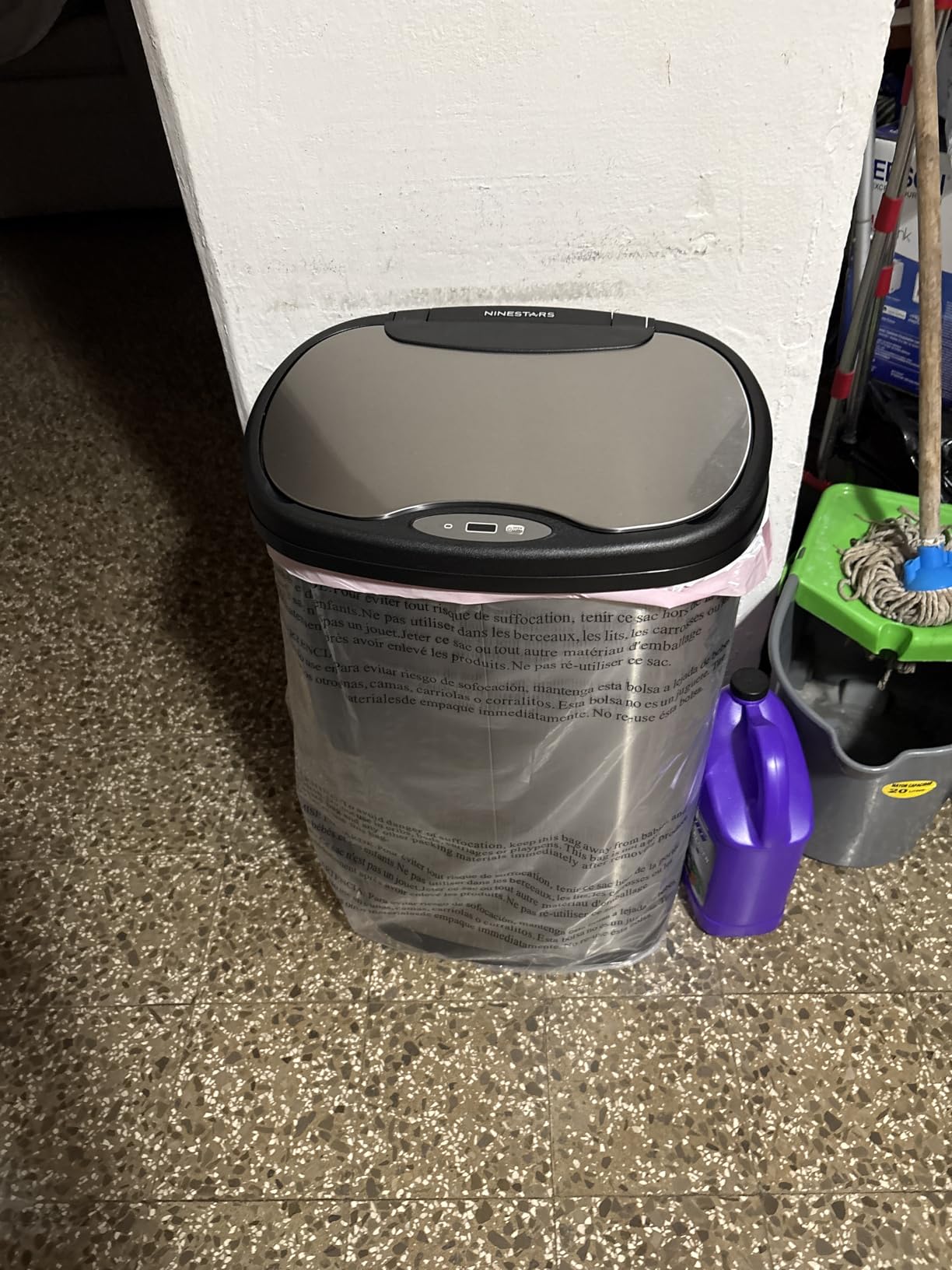 Ninestars 13 Gallon Oval Automatic Trash Can, 50L Touchless Motion Sensor Garbage Can with Odor-Sealing Lid & One-Touch Manual Mode, Silver Stainless Steel, Black Trim customer photo 1