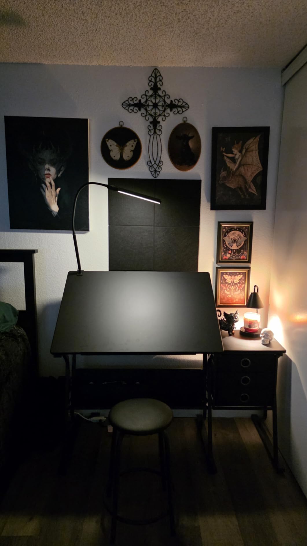 Yaheetech Tilting Drafting Table Art Craft Desk with Stool, Drawers, Black | Steel frame and MDF top adjusts 0-40° for drawing or diamond painting; 3 drawers and shelf organize supplies in small spaces. customer photo 2