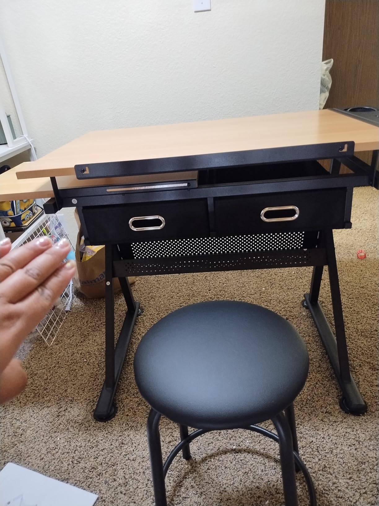 Yaheetech Adjustable Drafting Table Art Desk,Storage Drawers & Stool,Black customer photo 2