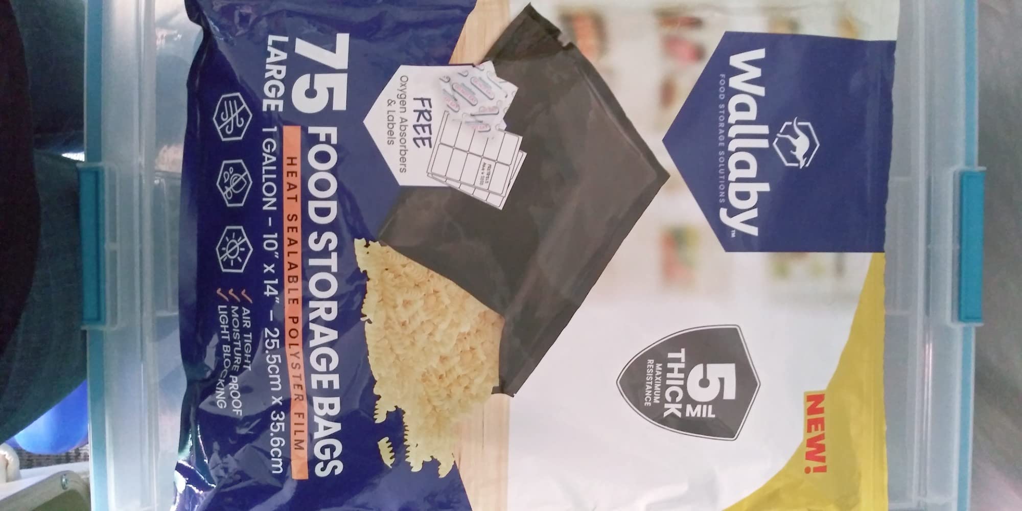 Wallaby 15 Count 5-Gallon Mylar Bags with 2500cc Oxygen Absorbers, 10 Mil Total Thickness Long-Term Food Storage Pouches, 20x30 Resealable Zipper Heat-Sealable Airtight Packaging - Silver customer photo 1