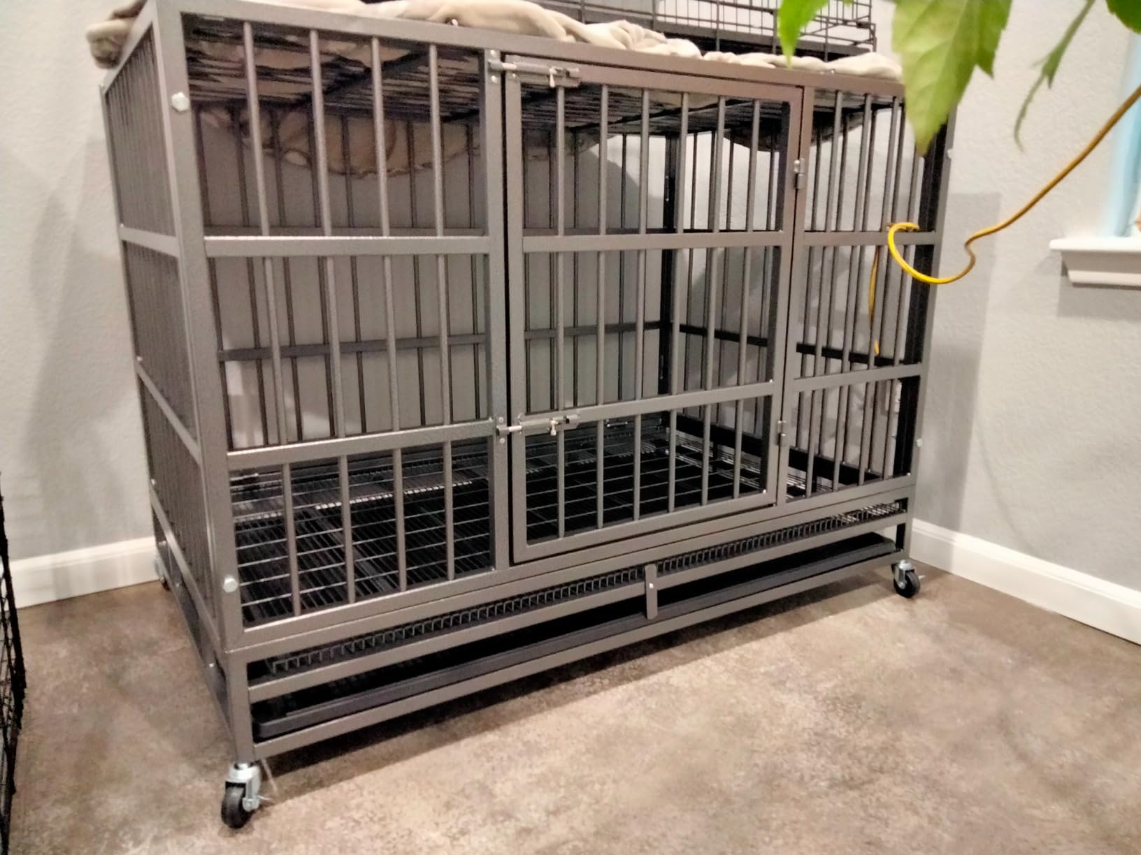 Otaid 48 inch Heavy Duty Indestructible Dog Crate, Escape Proof Dog Crate for High Anxiety Dogs, Dog Cage Kennel with Wheels, Sturdy Locks Design, Double Door and Removable Tray customer photo 2