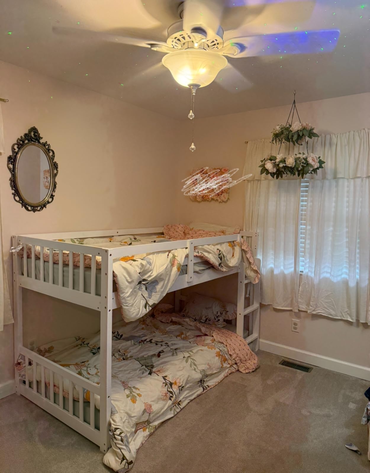 JOYMOR Solid Wood Low Twin Over Twin Bunk Bed for Kids/Junior, Bunk Bed Frame with Guardrails & Ladder for Boys Girls, No Box Spring Needed (White) customer photo 1