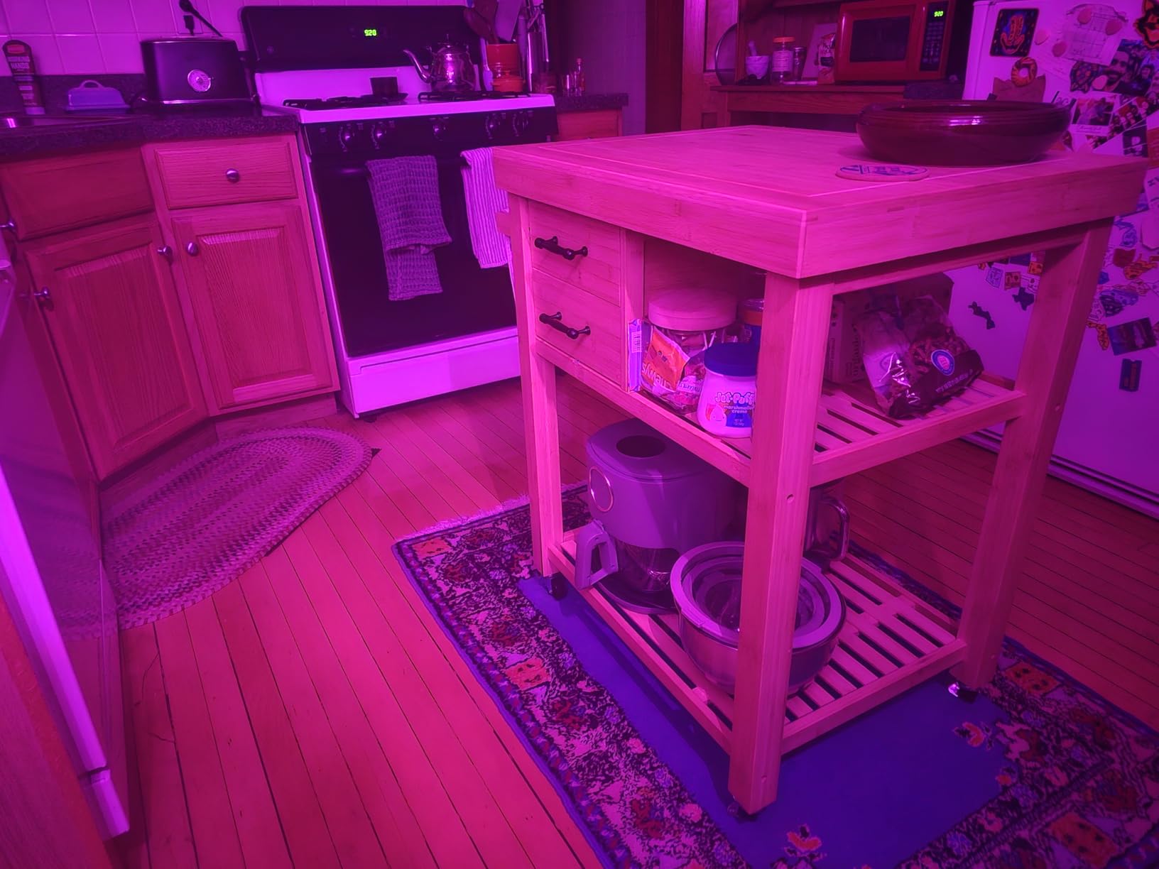 Rolling Kitchen Island Cart with Drawers Shelves, Towel Rack, Locking Casters, Butcher Block Food Prepping Cart Trolley on Wheels, Bamboo Wood customer photo 2
