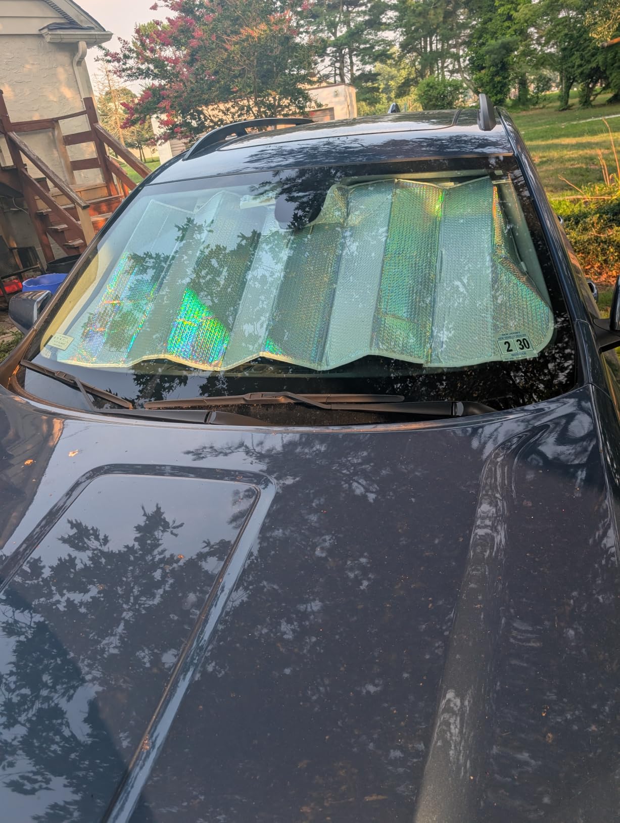 BDK Iridescent Matte Black Front Windshield Sunshade Accordion Folding Style Auto Shade for Car Truck SUV Van Blocks UV Rays Sun Visor Protector Easy Setup Keeps Your Vehicle Cool - 58 x 27 inches customer photo 2