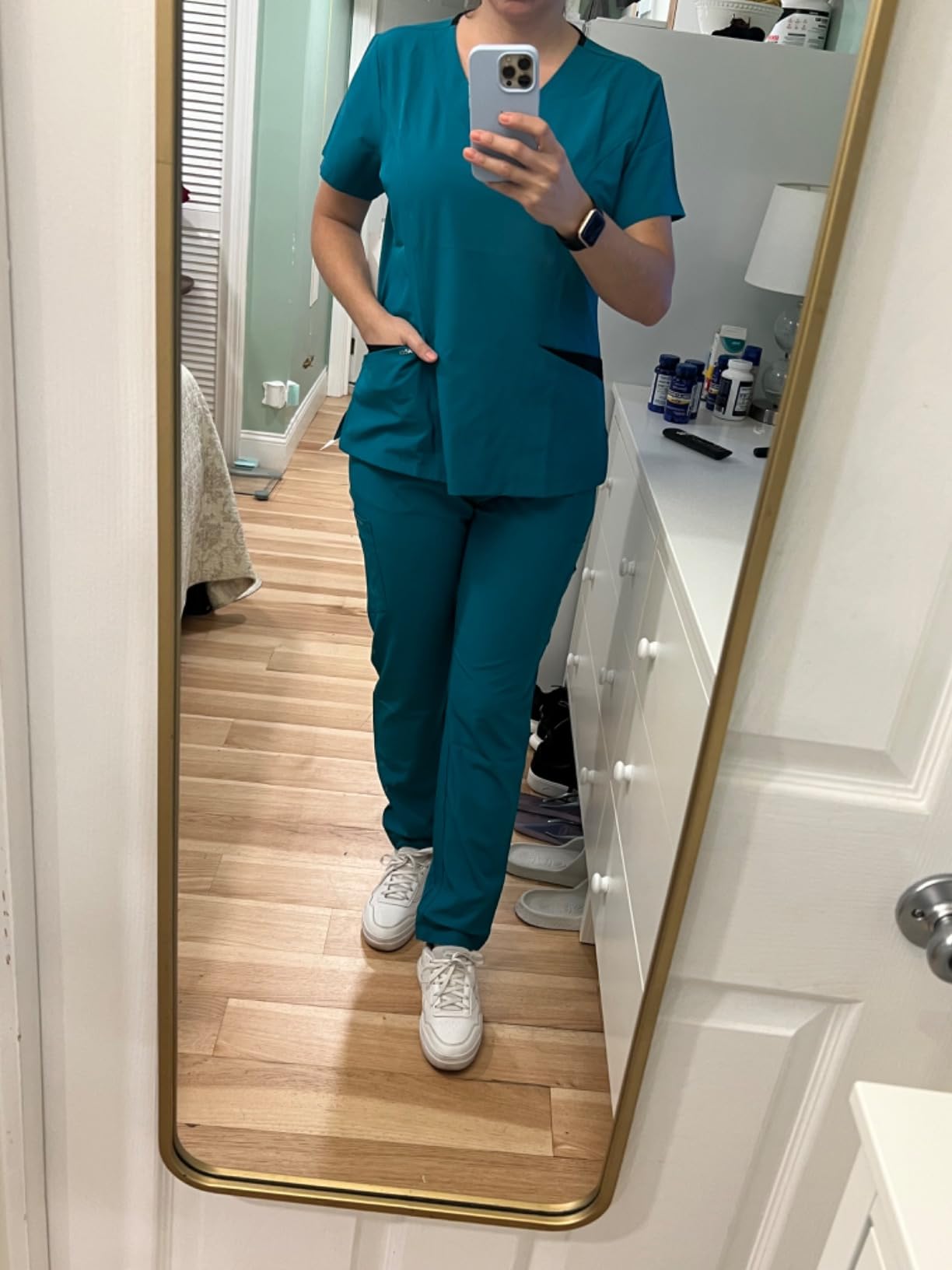 Dagacci Medical Uniform® Scrubs for Women Set – 4-Way Stretch Contrast V-Neck Top and Pants Sets for Women – 9 Pockets customer photo 1