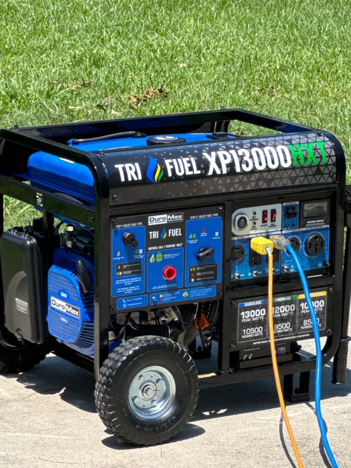 DuroMax XP13000HXT 13,000-Watt 500cc Tri Fuel Gas Propane Natural Gas Portable Generator with CO Alert, Black/Blue customer photo 1