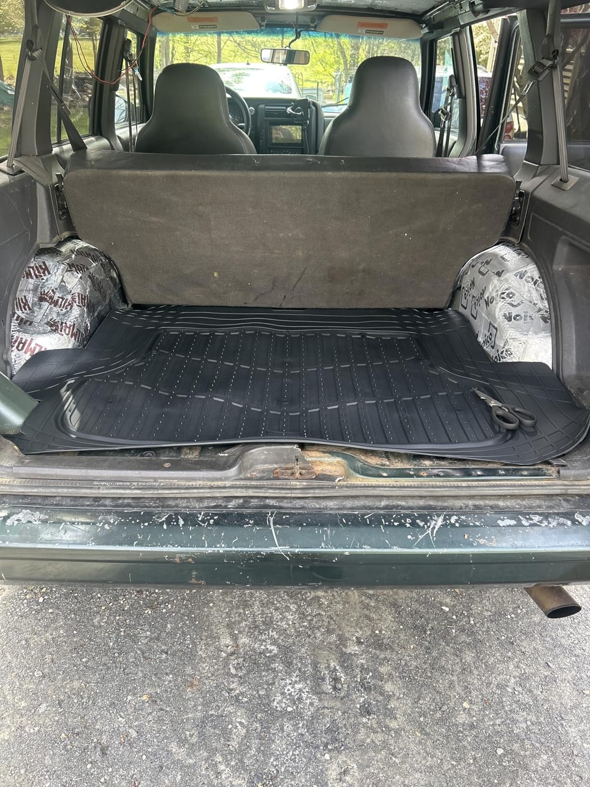 Cat® ToughRide Heavy Duty Automotive Rubber Cargo Liner Trunk Floor Mat, Odorless All Weather Protection, Trimmable to Fit Most Vehicles Car Truck Van SUV, Black, 53