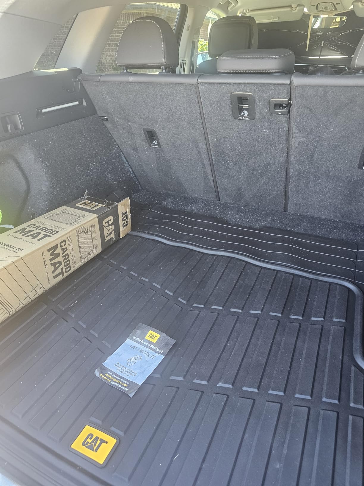 Cat® ToughRide Heavy Duty Automotive Rubber Cargo Liner Trunk Floor Mat, Odorless All Weather Protection, Trimmable to Fit Most Vehicles Car Truck Van SUV, Black, 53