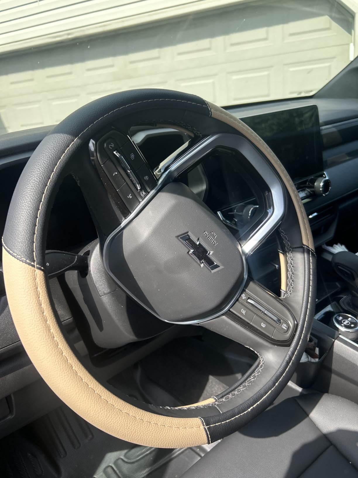 Leather Car Steering Wheel Cover, Universal Fit for Most Cars, Beige customer photo 2