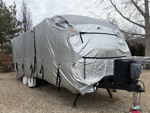 FRUNO Oxford Fabric Travel Trailer Cover RV Cover 30'-33' Waterproof Rip-Resistant Anti-UV Camper Cover for Winter Snow customer photo 2