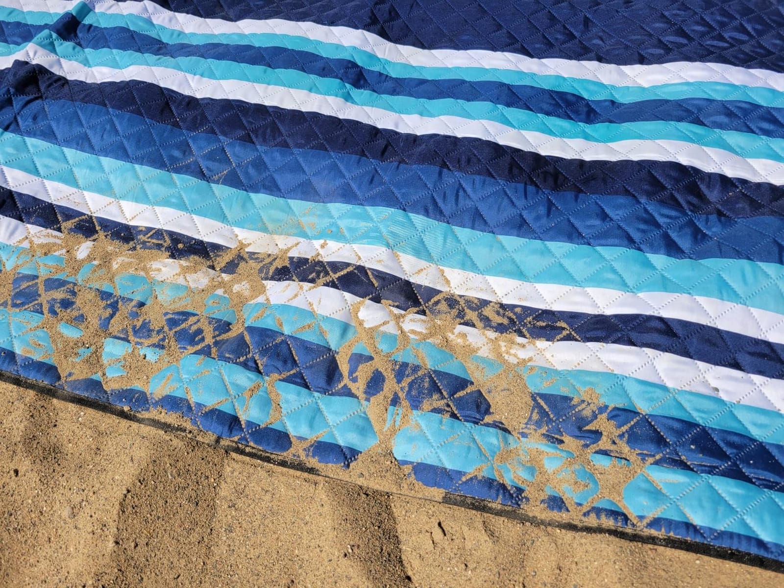 ZAZE Picnic Blankets Beach Blanket, 80''x80'' Extra Large Thick 3-Layers, Sandproof Machine Washable Waterproof Foldable Oversized XL Outdoor Mat, for Camping, Park, Travel, Grass(Blue White Stripe) customer photo 1