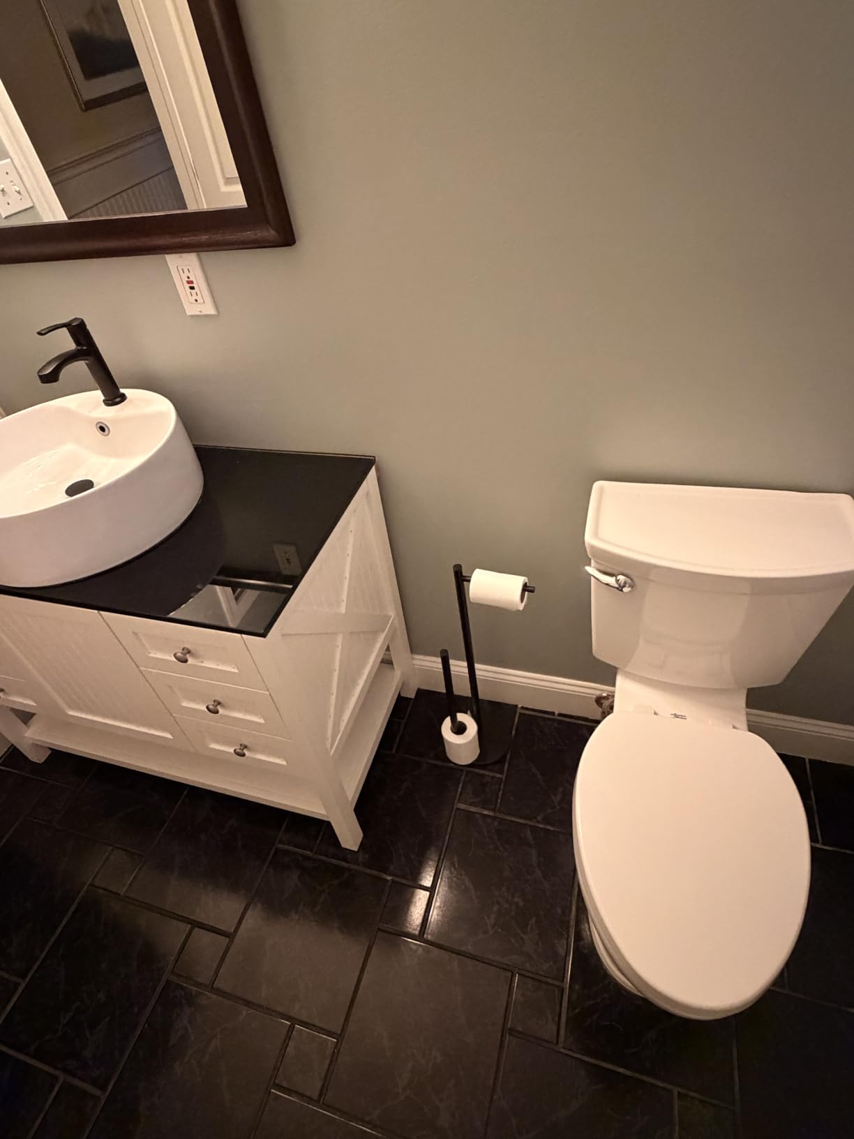 Toilet Paper Holder Stand, Bathroom Free Standing with Storage, Black customer photo 1