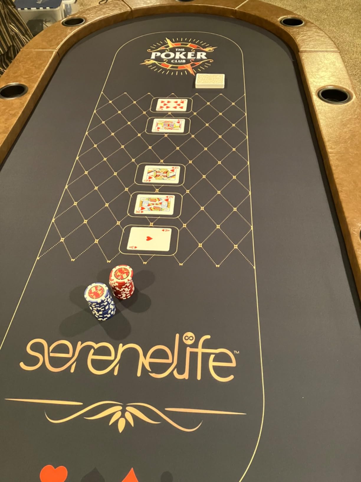 SereneLife 7ft Poker Table for 10 Players - Heavy Duty Oval Texas Hold'em Casino Table for Game Room, 25mm Reinforced Metal Legs, Durable Black PVC Rail, 10 Deep Cup Holders & Professional Layout customer photo 1