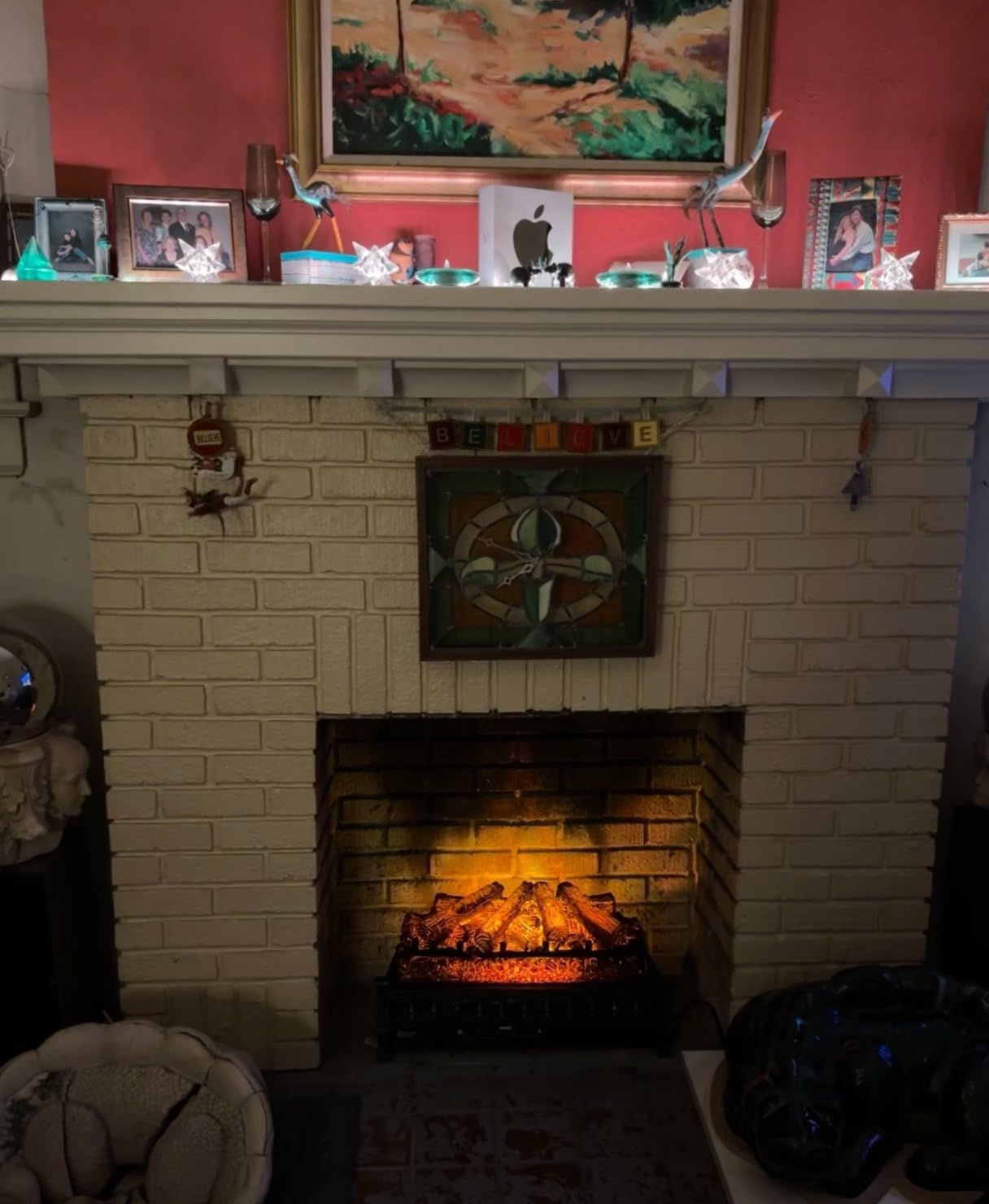 TURBRO Eternal Flame 26-Inch Infrared Quartz Electric Fireplace Log Heater - Realistic Pinewood Logs, Adjustable Flame Colors, Remote Control, Thermostat, Timer - EF26-PB, 1500W, Black, 707-98-152A customer photo 2