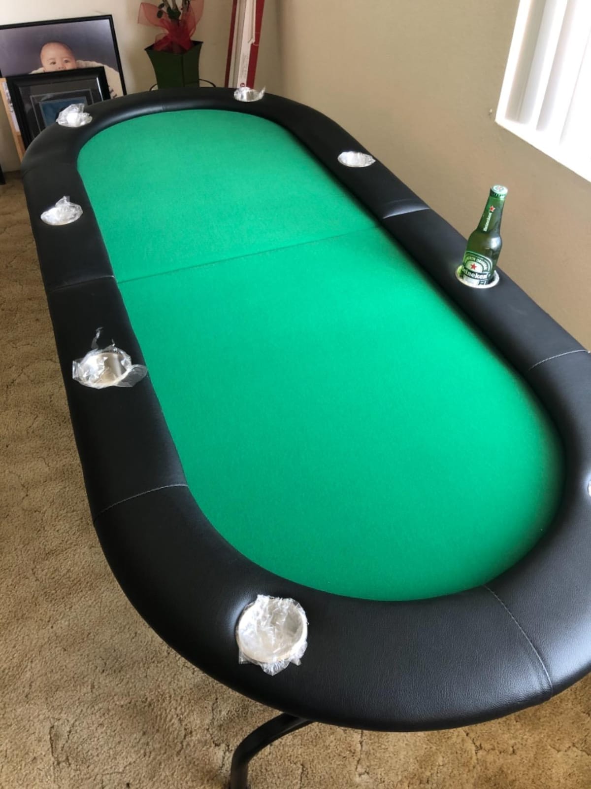 PEXMOR 8 Player Foldable Poker Table, Folding Texas Holdem Blackjack Casino Game Table w/Deeper Stainless Steel Cup Holders| Casino-Grade Felt| Water-Resistant Cushioned Rail, Fully Assembled customer photo 1