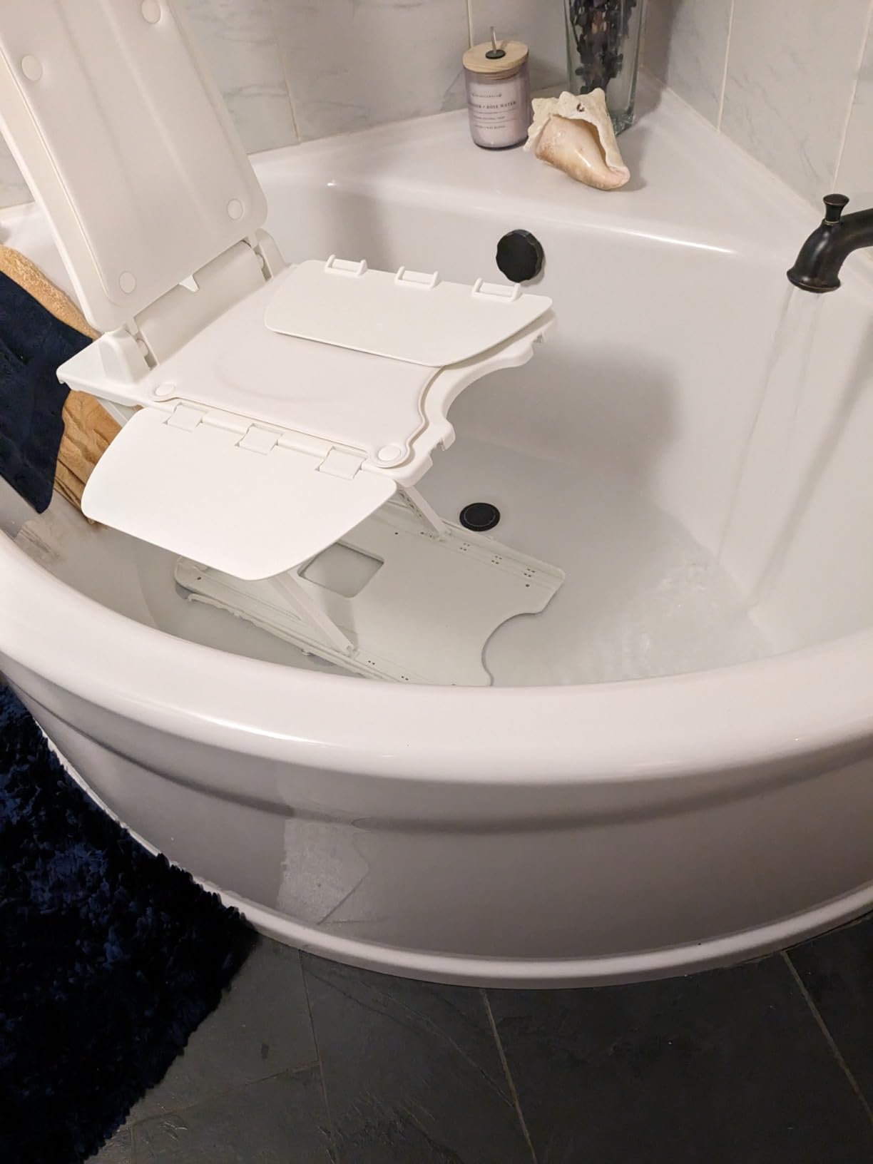 BathLyft (& Floor Lift) | 1 Year Warranty | Floor Lift & Chair Lift | Lightweight, Battery-Operated w Remote | Reclining 53° Support | for Seniors & Disabled | FSA HSA Eligible (Blue) customer photo 1