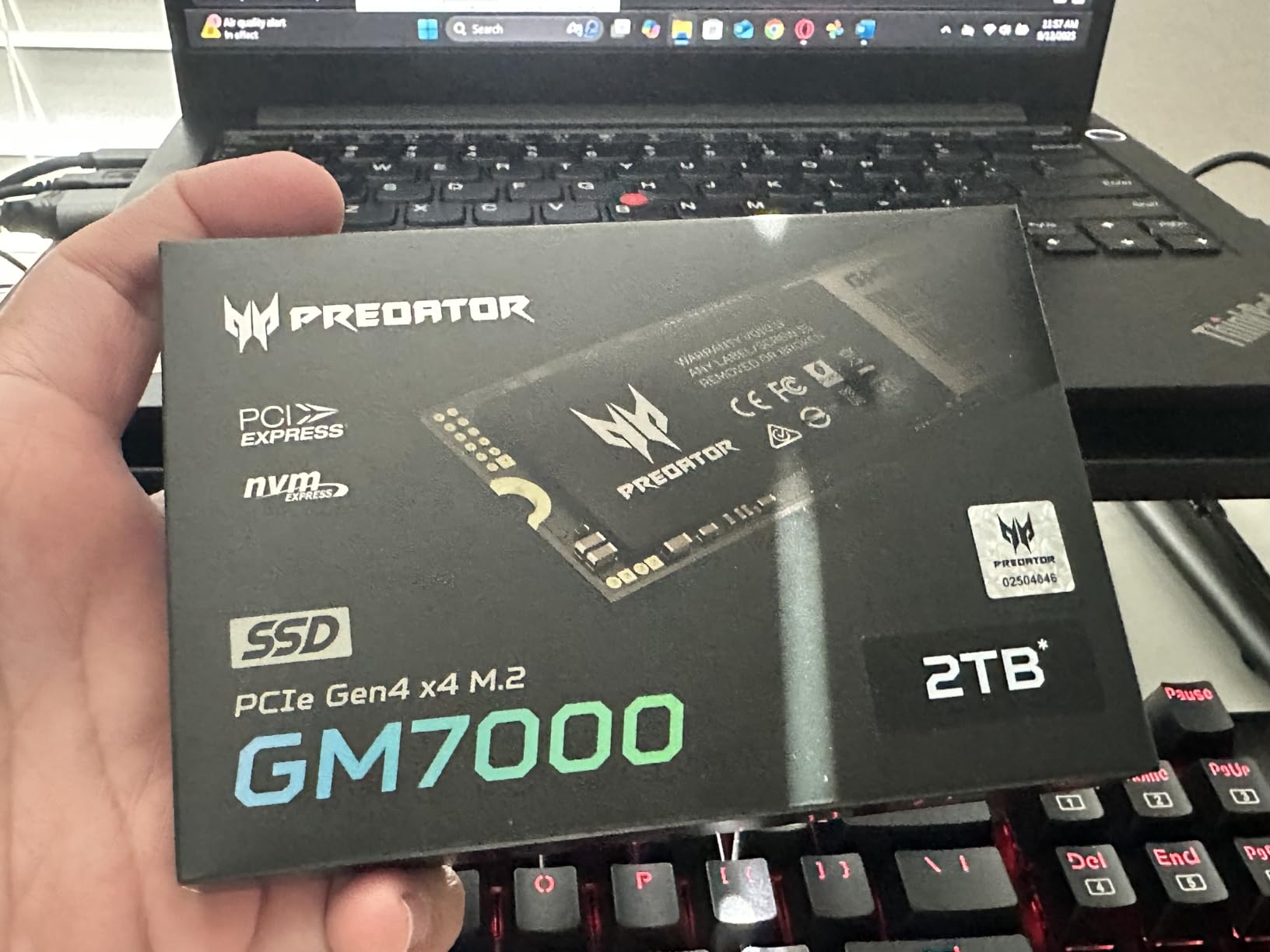 Predator M.2 SSD 2TB GM7000 with DRAM cache NVMe 1.4 2280 PCIe Gen4×4 Ultra high speed (maximum read: 7400MB/s, max write: 6700MB/s) 3D NAND TLC Internal SSD Compatible with PS5 Pro - BL.9BWWR.106 customer photo 1