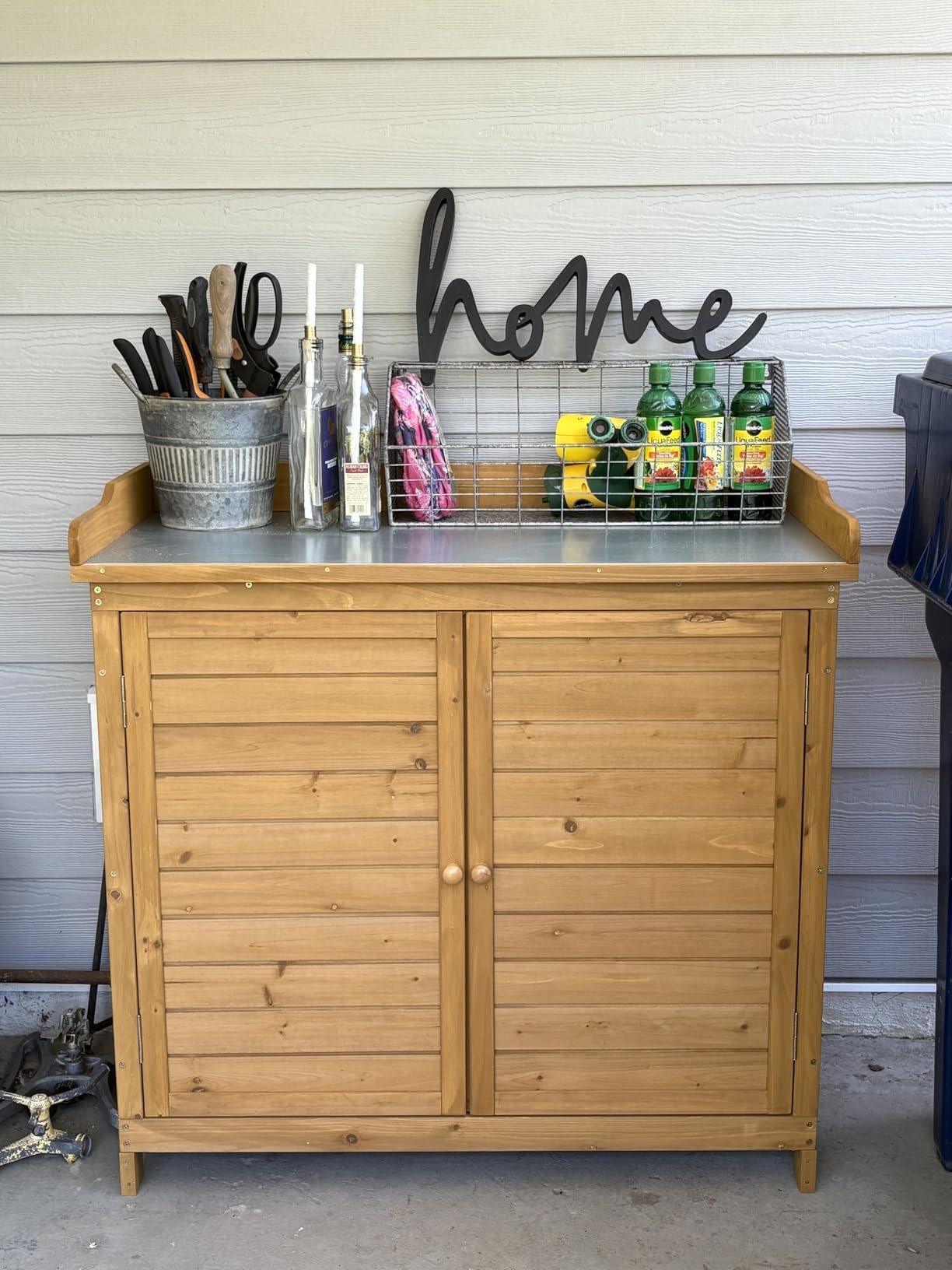 GDLF Outdoor Storage Cabinet with Work Bench, Garden Potting Table, Gray customer photo 2