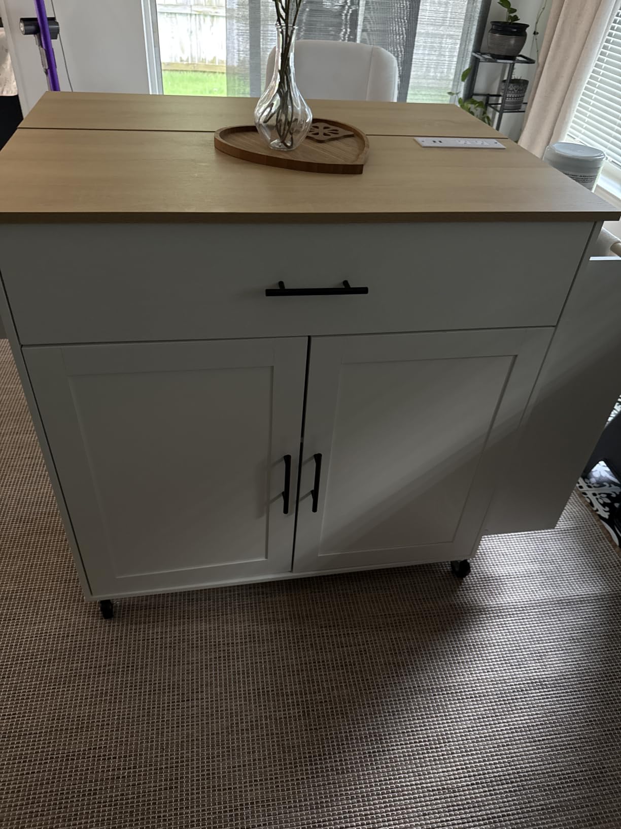 IRONCK Kitchen Island with Storage, Charging Station and Drop Leaf, Black customer photo 1