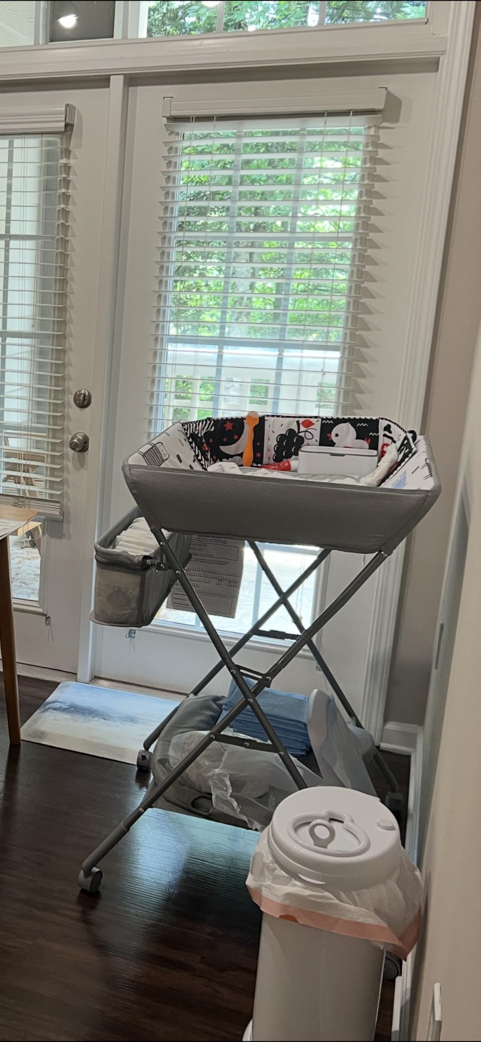 Baby Changing Table with Wheels, Maydolly Portable Adjustable Height Folding Diaper Station with Nursery Organizer & Storage Rack for Newborn Baby and Infant (Light Grey) customer photo 2