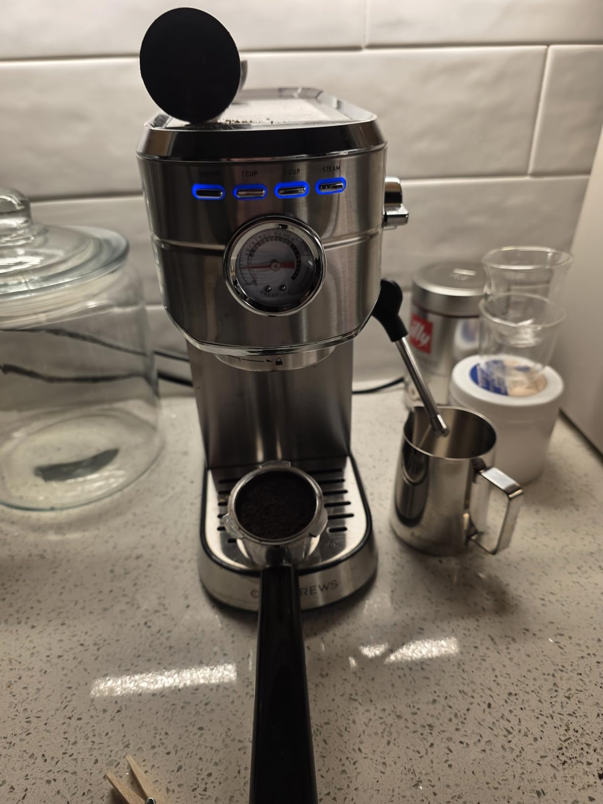 CASABREWS CM5418 Compact Espresso Machine with Milk Frothing Steam Wand | Stainless Steel, 20-Bar Pump, Built-in Pressure Gauge, Powerful Steam Wand for Cappuccino Latte for Home, 34oz Water Tank customer photo 2