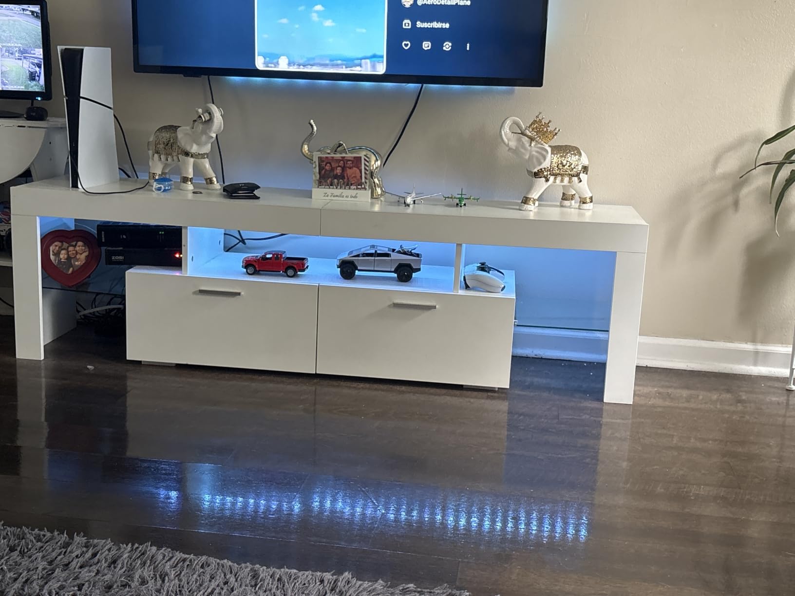 Clikuutory Modern Lighting 63 inch TV Stand with Large Storage Drawer for 50 55 60 65 70 75 Inch TVs, TV Console with 20 Color LED Lights, Entertainment Center Media and Open Shelf for Bedroom, Black customer photo 2