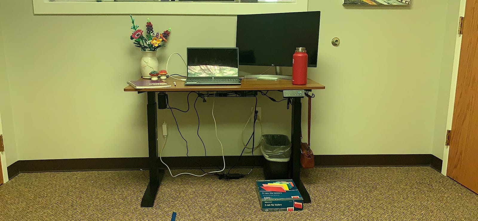 SHW 55 x 28 Electric Height Adjustable Standing Desk w/Drawer, Walnut customer photo 2