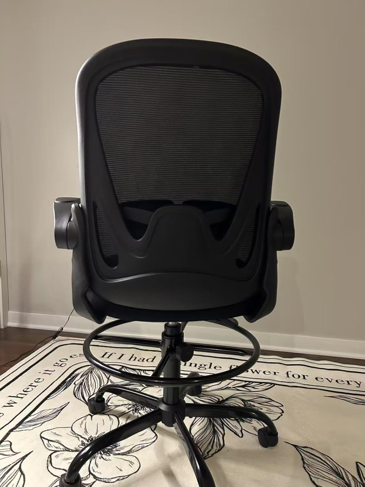 Primy Drafting Chair Tall Office Chair with Flip-up Armrests Executive Ergonomic Computer Standing Desk Chair with Lumbar Support and Adjustable Footrest Ring (Black) customer photo 2