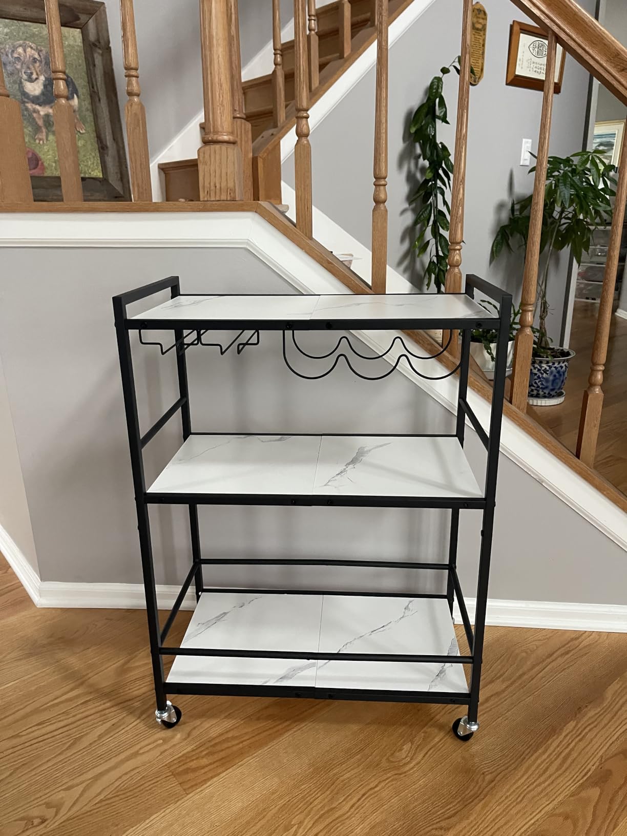 TUTOTAK Bar Cart with Wheels, Drink Cart with Wine Rack and Glass Holder customer photo 1