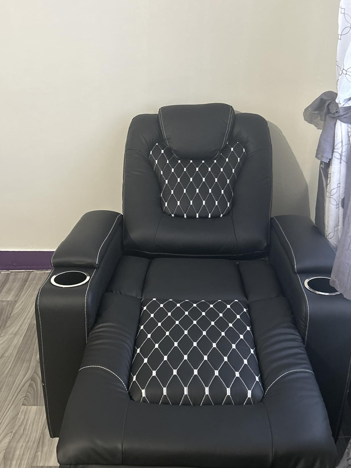 ANJ Power Recliner Chair with USB Ports and Cup Holders - Overstuffed Electric Home Theater Seating PU Leather Reclining Furniture with Hidden Arm Storage, Easy to Clean (Black) customer photo 2