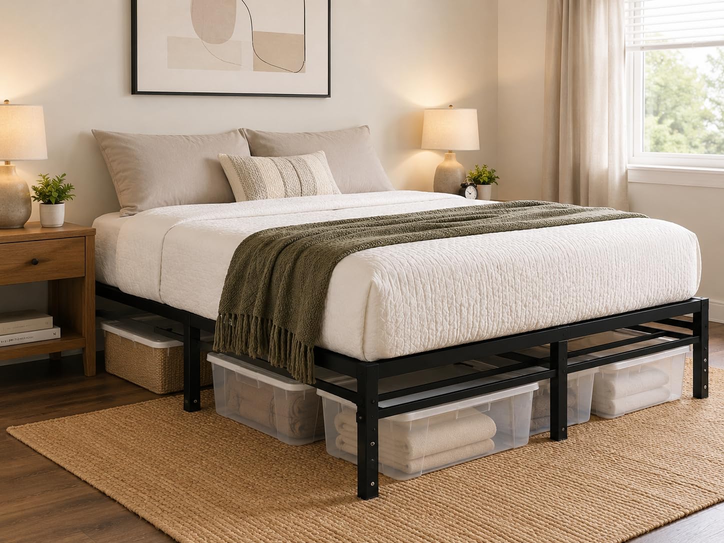 NEW JETO Metal Bed Frame,Queen Size Bed Frame with Storage Space,14 Inch customer photo 2