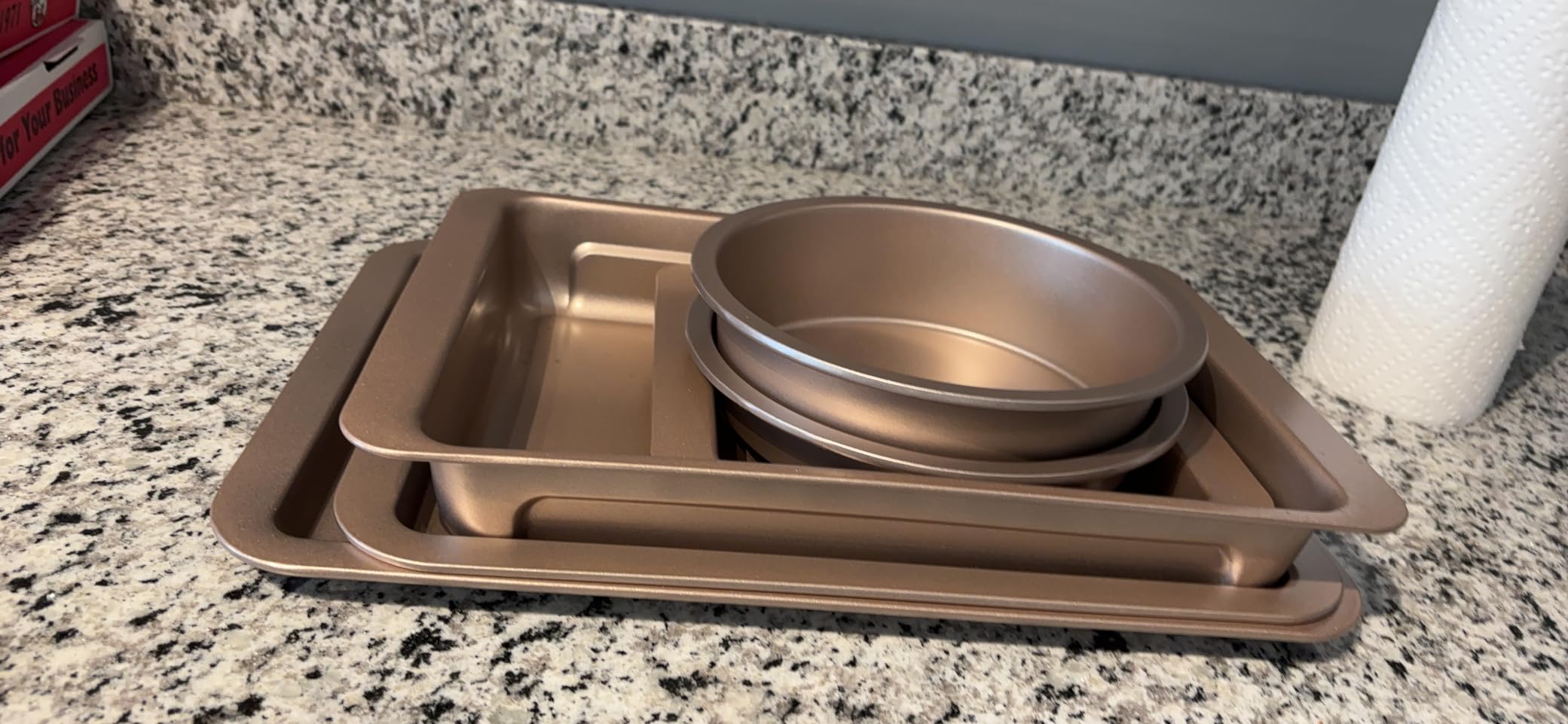 HONGBAKE Bakeware Sets, Baking Pans Set, 12 Pieces Nonstick Oven Pan with 120 Muffin Liners for Kitchen, Wider Grips, Including Rack, Cookie Sheet, Cake, Loaf, Muffin, Pizza Pan - Gray customer photo 1