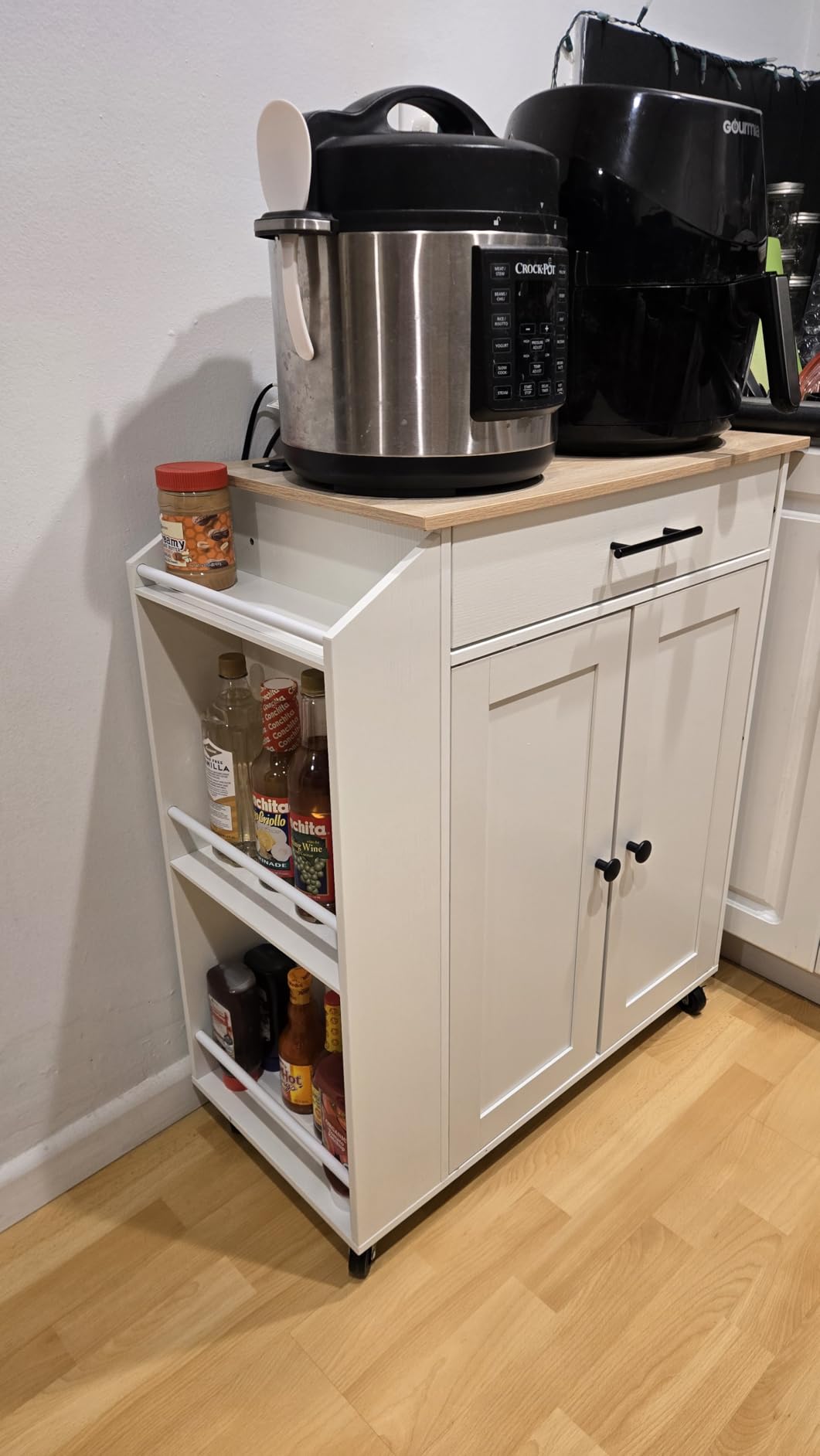 HOOBRO Kitchen Island with Power Outlet, Storage Island with Spice Rack and Drawer, Rolling Kitchen Cart on Wheels, for Home, Dining Room, Rustic Brown and Black customer photo 1