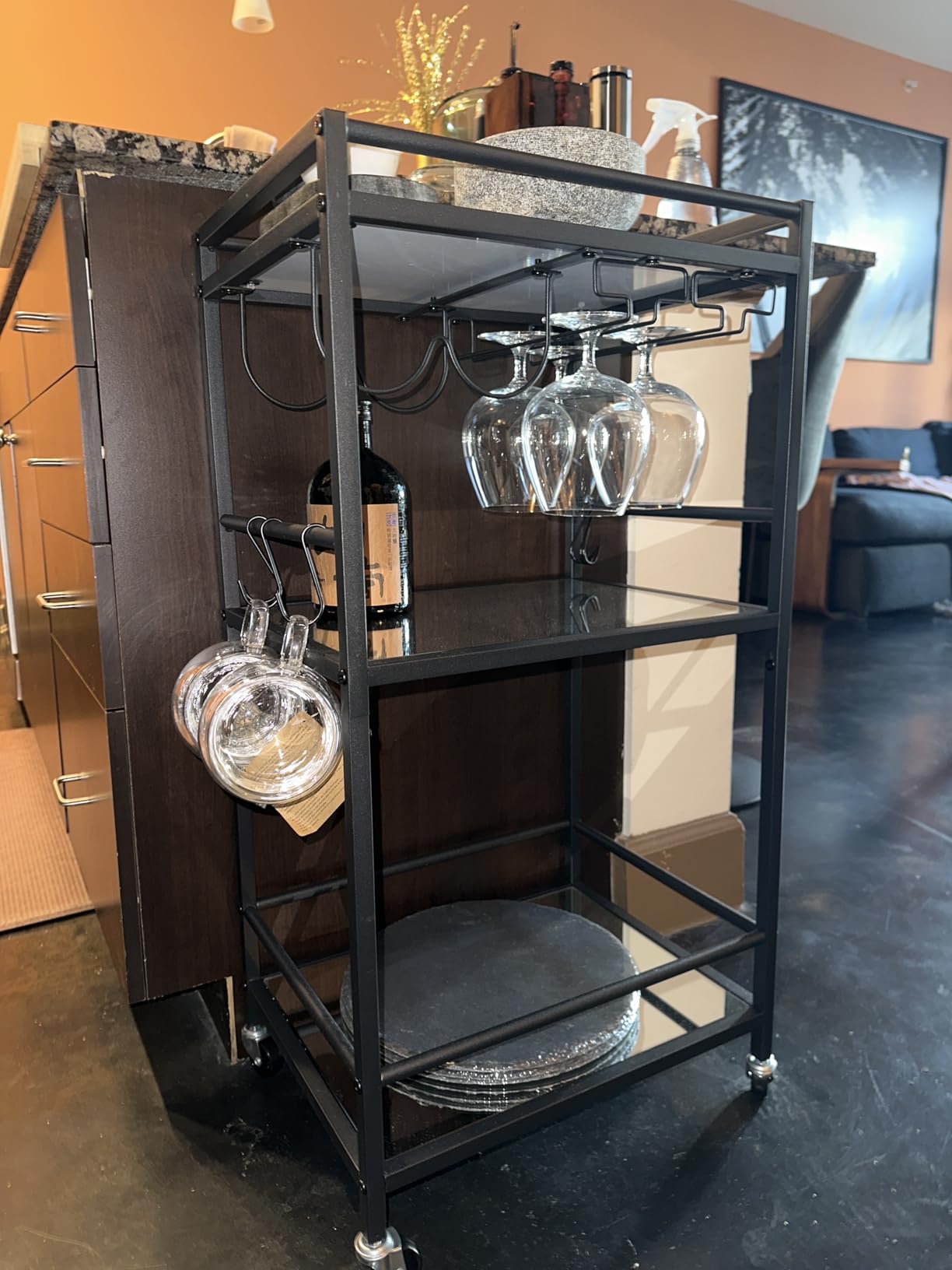 TUTOTAK Gold Bar Cart with 2 Mirrored Shelves, Wine Rack & Glass Holder customer photo 1