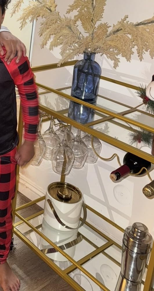 TUTOTAK Gold Bar Cart with 2 Mirrored Shelves, Wine Rack & Glass Holder customer photo 2