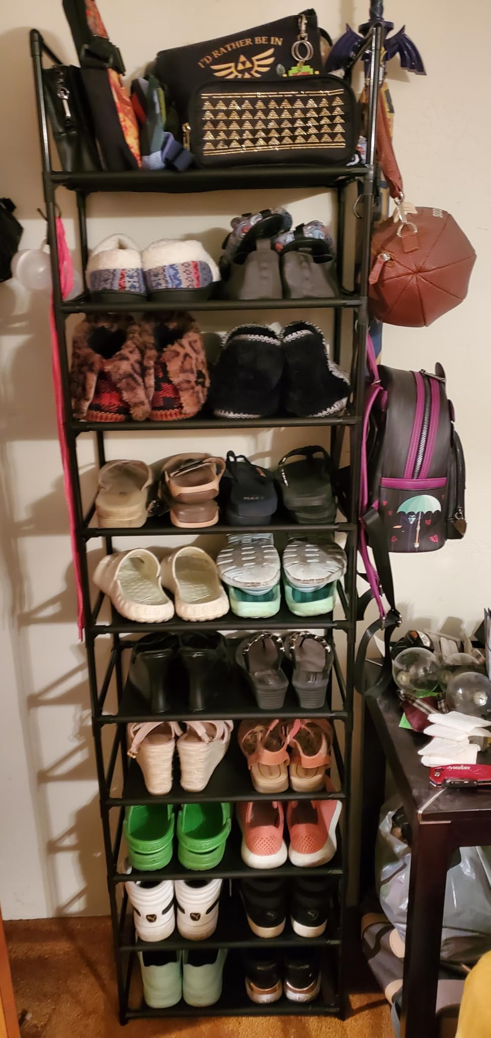 LANTEFUL 10 Tiers Tall Shoe Rack 20-25 Pairs Boots Organizer Storage Sturdy Narrow Shoe Shelf for Entryway, Closets with Hooks, Black customer photo 2