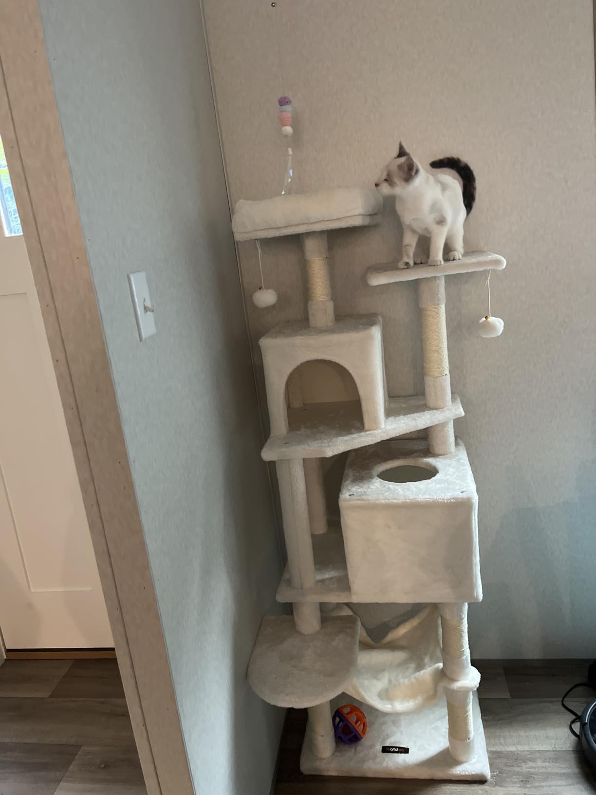 Feandrea Cat Tree, 59.5-Inch Tall Cat Tower, Multi-Level Condo, Light Gray customer photo 2
