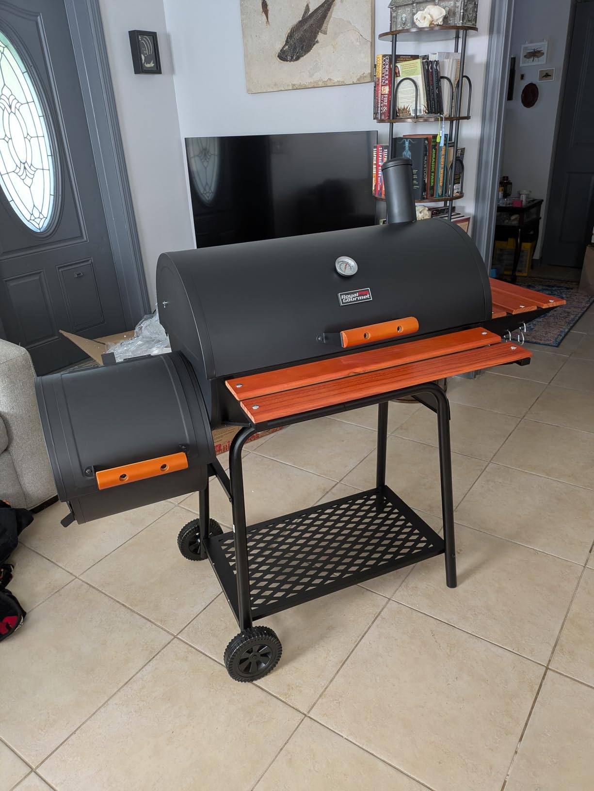 Royal Gourmet 30-Inch Charcoal Grill with Offset Smoker, Wood-Painted Table customer photo 1