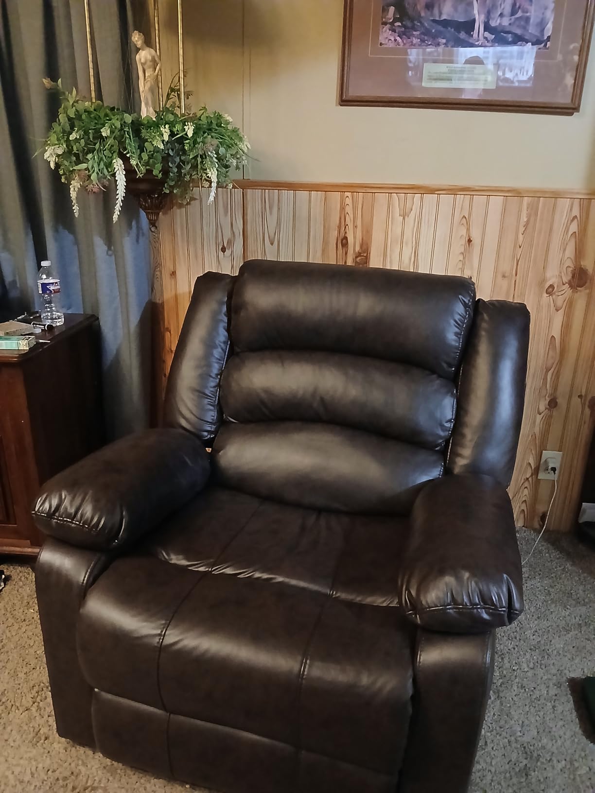 ANJ Manual Recliner Chair, Breathable Faux Leather Reclining Chairs with Overstuffed Arm and Back, Living Room Single Sofa Recliners (Dark Brown) customer photo 1