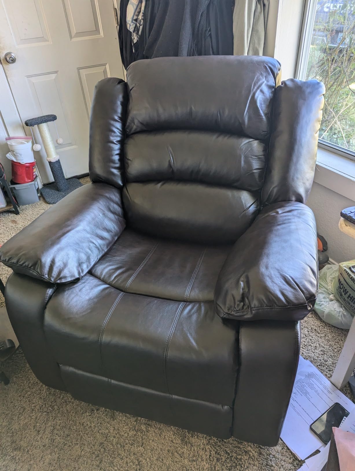 ANJ Manual Recliner Chair, Breathable Faux Leather Reclining Chairs with Overstuffed Arm and Back, Living Room Single Sofa Recliners (Dark Brown) customer photo 2