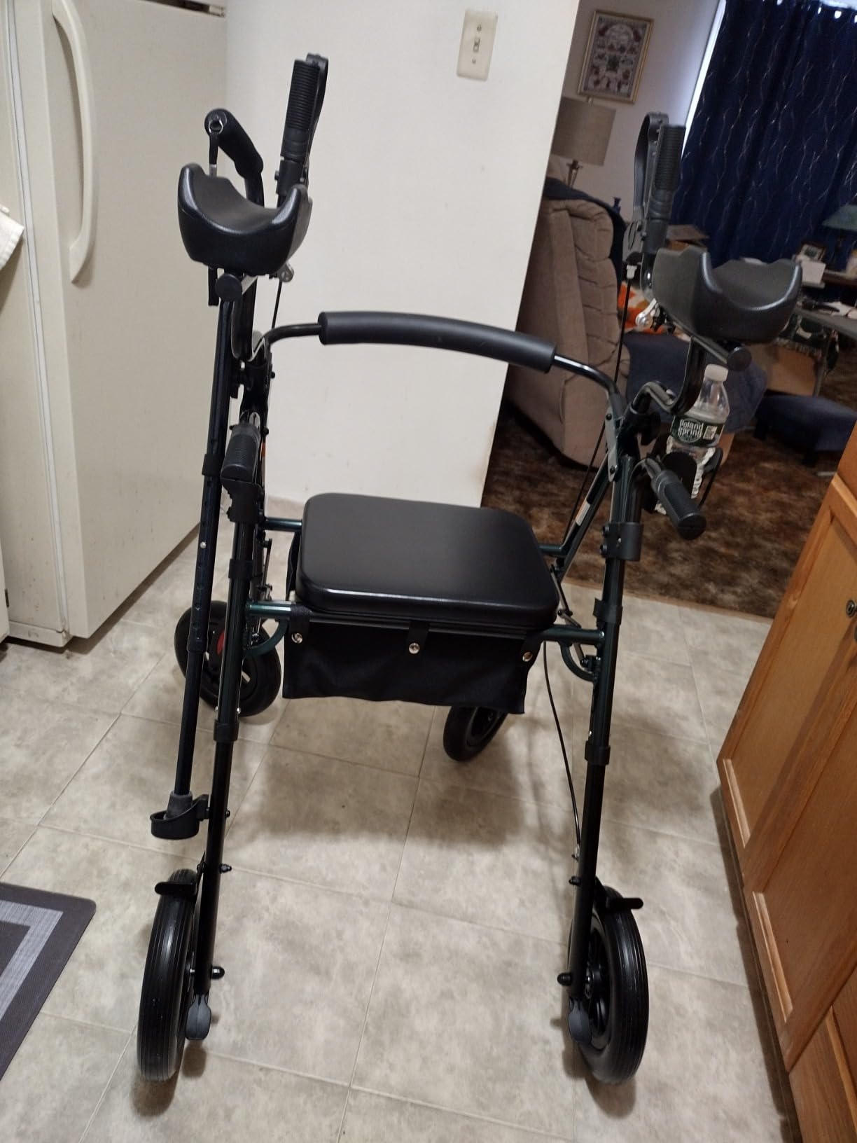 ELENKER All-Terrain Upright Rollator Walker, Stand Up Rolling Walker with 10’’Big PU Wheels and Adjustable Padded Armrests for Seniors from 4’8”to 6'4”, Red customer photo 1