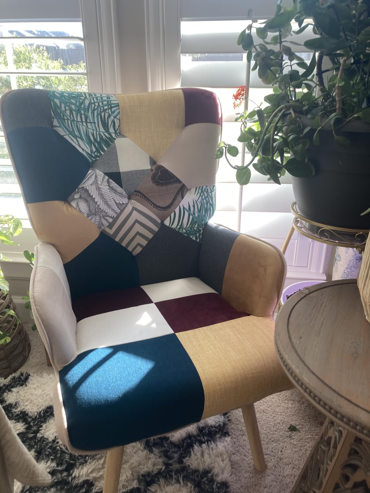 Joysoul Living Room Accent Chair, Modern High Back Armchair, Boho Patchwork Fabric Chair, Colorful Upholstered Reading Chair with Solid Wood Legs for Bedroom, Small Space customer photo 1