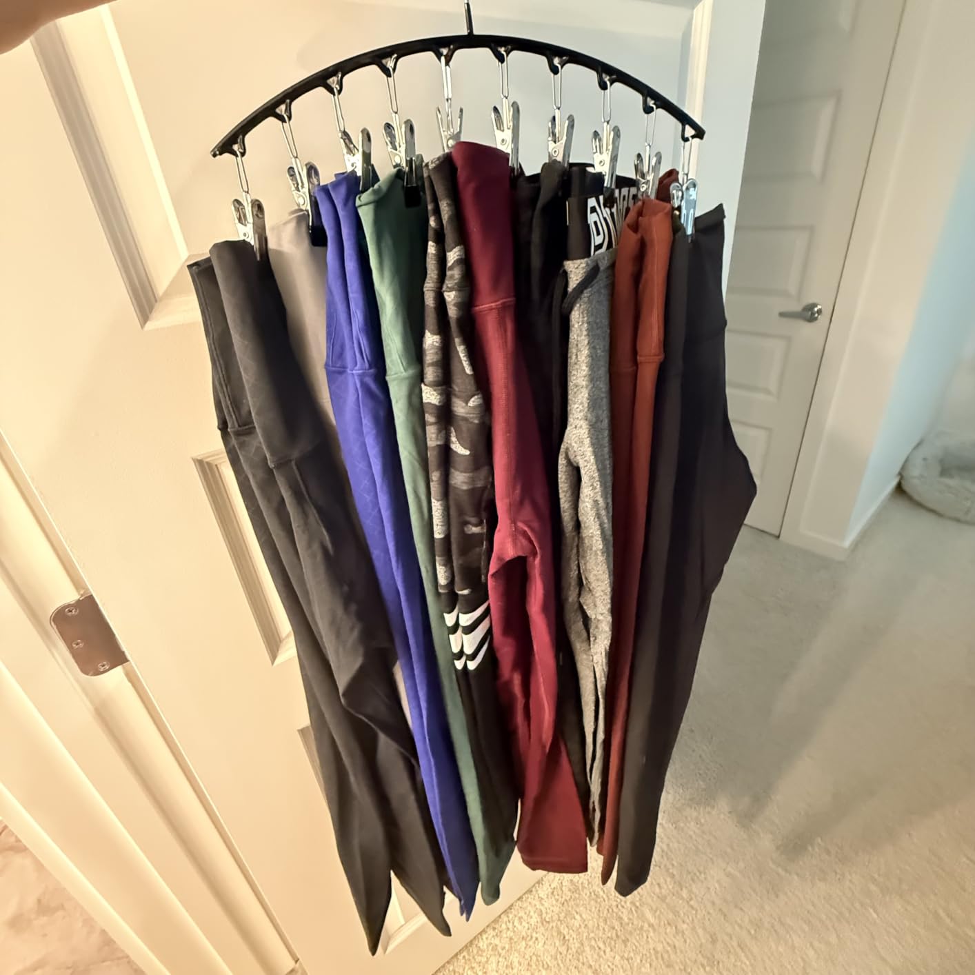 Volnamal Legging Organizer for Closet,2 Pack Metal Yoga Pants Hangers w/10 Clips Hold 20 Leggings,Space Saving Hanging Closet Organizer Clothes Hanger College Dorm Essentials Apartment Essential,Black customer photo 1