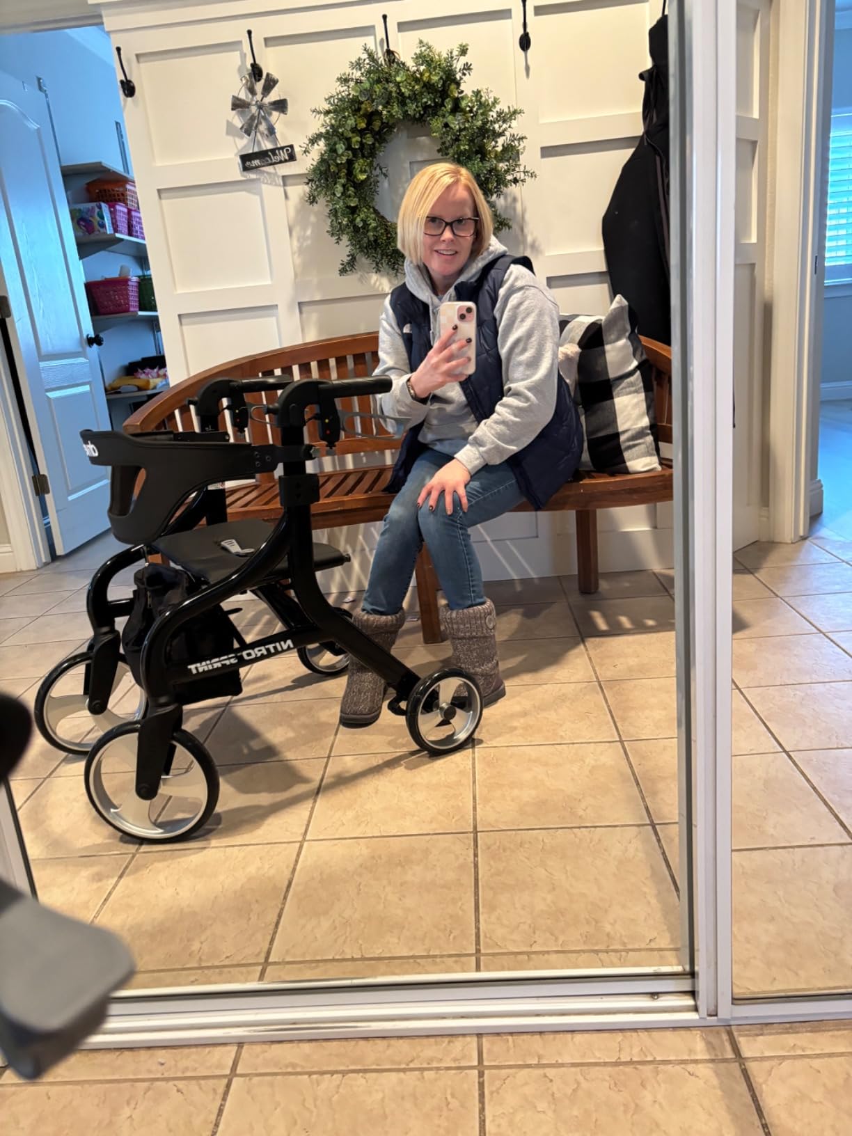 Drive Medical Nitro Sprint Rollator Walker with Seat, Standard Size, Red customer photo 2