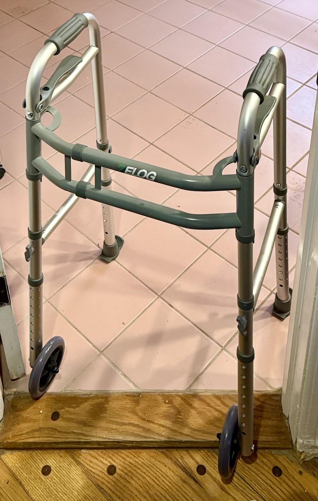 Delog Narrow Folding Walker for Seniors with Trigger Release and 5 Inches Wheels, Lightweight Supports Up to 350 lbs, Aluminum Folding Walker for Elderly, Handicapped and Disabled customer photo 2