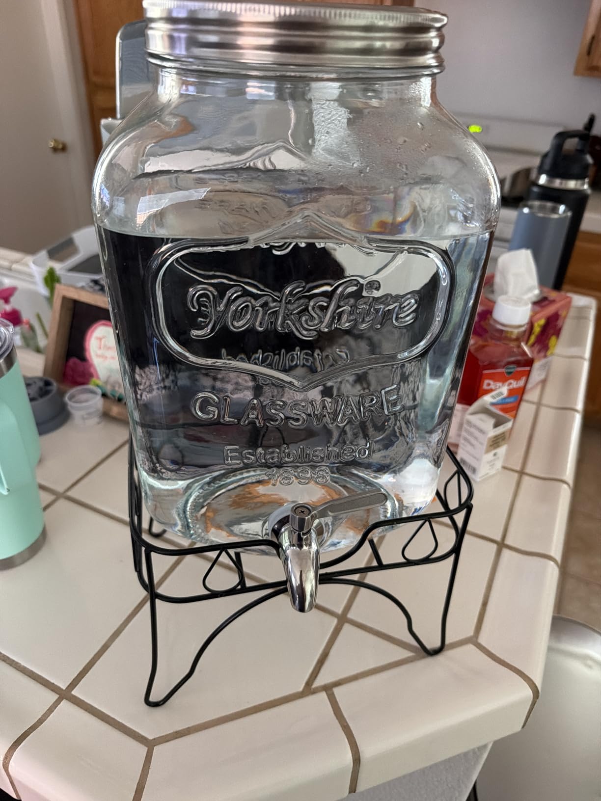 2 Gallon Glass Beverage Dispenser with Stand and Lid, 18/8 Stainless Steel Spigot - Glass Drink Dispensers for Parties - Mason Jar Drink Dispensers with Lids customer photo 2